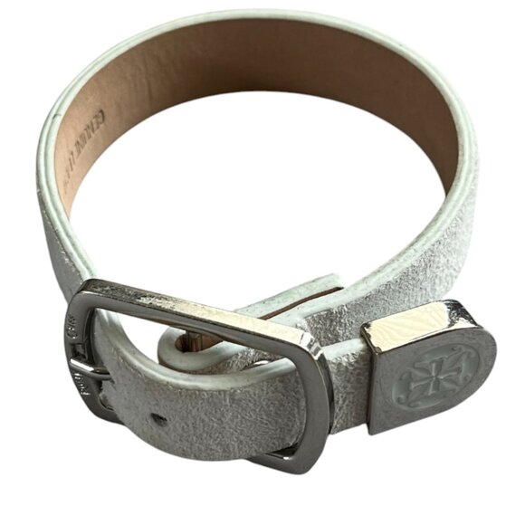 Rustic Cuff White Suede Leather Buckle Logo Adjustable Bracelet - Picture 4 of 4